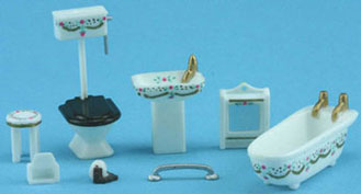 Dollhouse Miniature 1/4" Scale Bathroom Set White with Pink